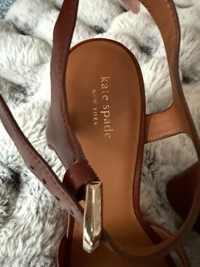 Kate Spade Brown Leather New York Slingback Heels/ platforms with Gold Buckle
